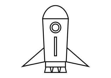 Beyaz arkaplanda siyah uzay gemisi simgesi.