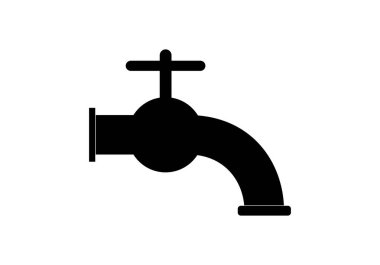 Beyaz arkaplanda klasik bir musluğun siyah simgesi.