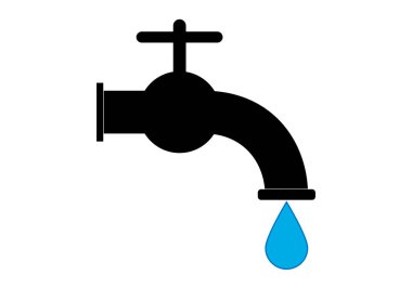 Beyaz arkaplanda klasik bir musluğun siyah simgesi.