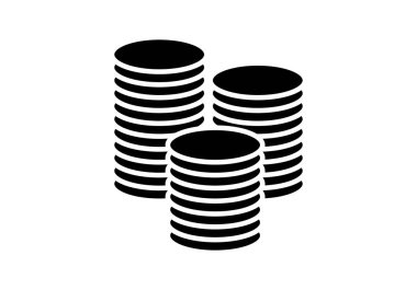 Beyaz arkaplanda siyah para yığını simgesi.