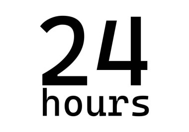 Beyaz arkaplanda siyah 24 saat simgesi.