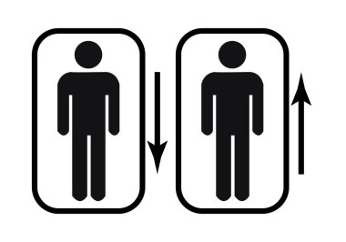 Asansörün siyah simgesi yukarı ya da aşağı.