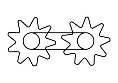 Black icon of chain joining two gears. clipart
