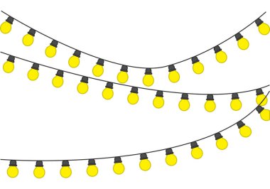 Beyaz arkaplandaki bir kablodan sarkan ampuller.