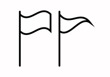 Beyaz arkaplanda iki bayraklı siyah simge.