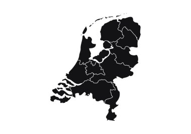 Beyaz arkaplanda Hollanda 'nın siyah haritası.