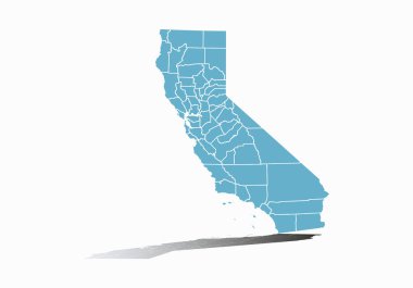 Beyaz arka planda mavi Kaliforniya haritası.