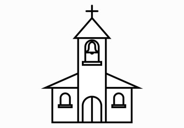 Beyaz arkaplanda kilise simgesi.