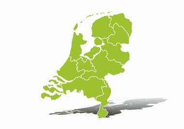 Beyaz arkaplanda Hollanda 'nın yeşil haritası.