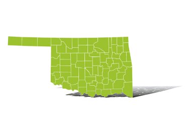 Beyaz arkaplanda Oklahoma eyaletinin yeşil haritası.