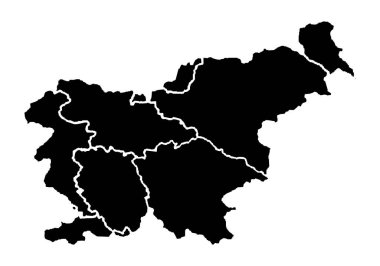 Slovenya 'nın siyah haritası beyaz arkaplanda.