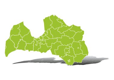 Beyaz arkaplanda yeşil Letonya haritası.