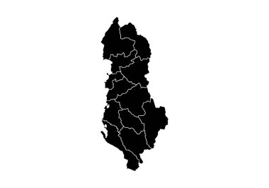 Arnavutluk 'un beyaz arkaplanda kara haritası.