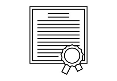 Beyaz arkaplanda sertifika siyah simgesi.