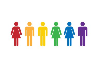 LGBT + gurur bayrağı taşıyan kız ve erkek silueti