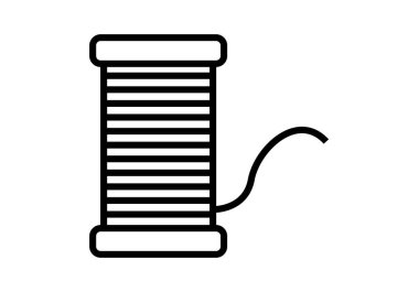 Beyaz arkaplanda iplik makarası siyah simgesi.