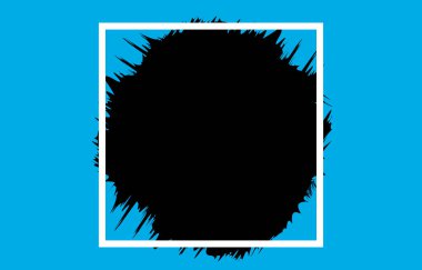 Siyah nokta ve mavi arkaplan ile beyaz çerçeve.