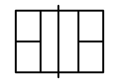 Beyaz arkaplanda tenis kortu siyah simgesi.