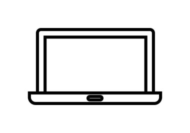 Beyaz arkaplanda dizüstü bilgisayar siyah simgesi.