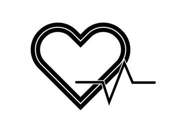 Black heart icon with heartbeat lines clipart