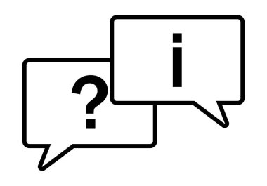 Soru işareti ile siyah simge konuşma balonu ve cevap ile konuşma balonu.