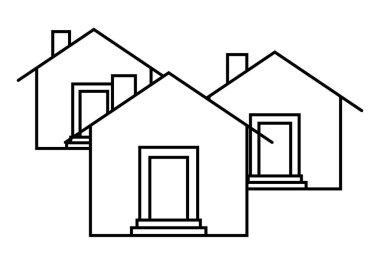 Üç evin simgesi bir kasabayı temsil ediyor.