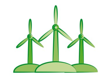 Beyaz arkaplanda yeşil rüzgar türbinleri veya değirmen simgesi.