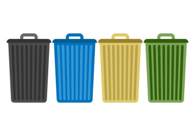 Beyaz arkaplanda geri dönüşüm için çöp kutuları.