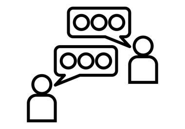 Konuşma balonu olan iki kişinin siyah simgesi ya da mesaj uygulaması üzerindeki bir konuşmayı temsil eden konuşma baloncuğu
