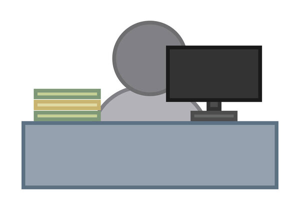 Секретарь на своем рабочем месте с компьютером и папками