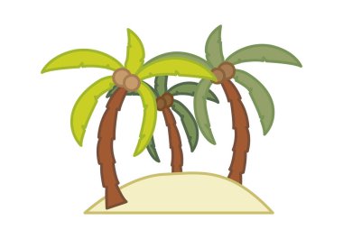 Hindistan cevizli üç palmiye ağacıyla tropik bir ada.