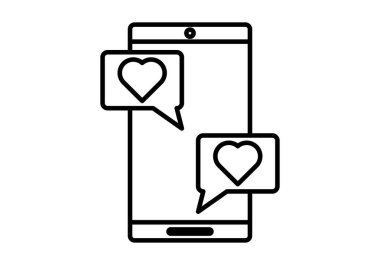 Aşk mesajı uygulamalı akıllı telefonun siyah simgesi