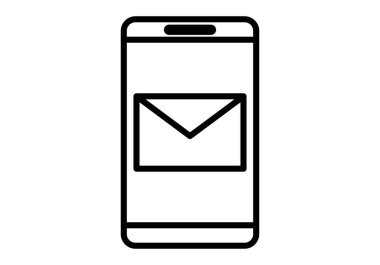 E- posta uygulamalı akıllı telefonun siyah simgesi