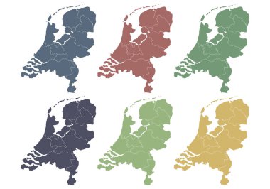 Hollanda haritası mavi, yeşil, kırmızı, mor ve sarı