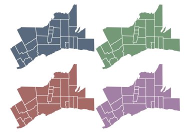 Toronto 'nun kırmızı, mavi, yeşil ve mor haritası