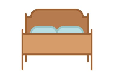 Beyaz zemin üzerinde ahşap çift yatak