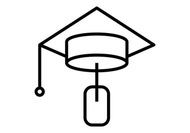 Black icon of graduation cap and computer mouse representing online education clipart