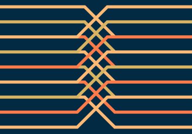 Koyu mavi arkaplanda eşkenar dörtgen oluşturan turuncu ve sarı çizgilerin desenleri