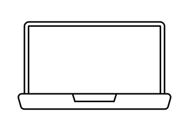 Beyaz arkaplanda dizüstü bilgisayar siyah simgesi