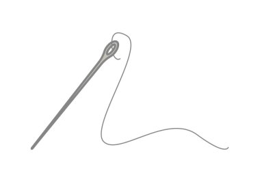 Üzerinde gri iplik olan iğne..