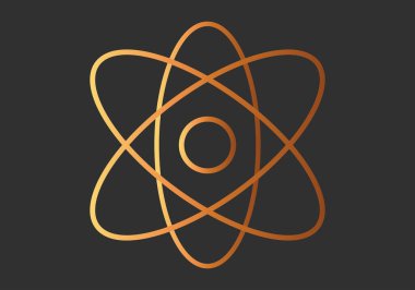 Siyah arkaplanda altın atom simgesi