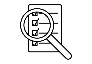 Büyüteci olan siyah sınav düzeltme simgesi