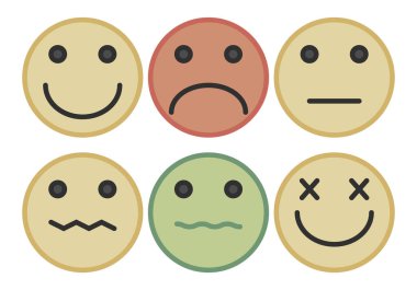 Mutlu, üzgün, tarafsız ve hastalıklı duygu simgesi sayfası