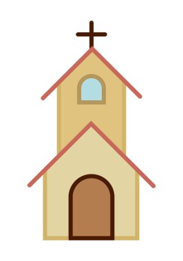 Sarı duvarlı kilise çan kulesiyle