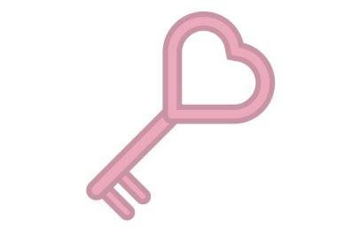 Beyaz arkaplanda pembe kalp şeklinde bir anahtar