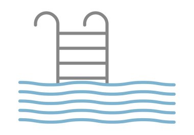 Beyaz arkaplanda havuz suyu olan merdiven