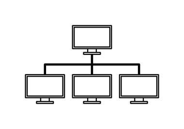 Ağ için simge ve bilgisayar ekipmanları arasında bağlantı