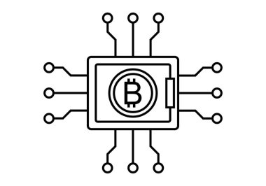 Kripto para veya bitcoin madenciliği için bilgisayar çipinin siyah simgesi