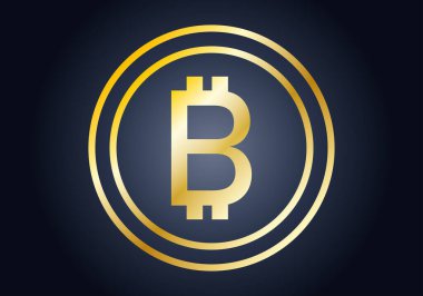 Koyu mavi arkaplanda altın bitcoin kripto para birimi simgesi