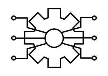 Gelişmeyi temsil eden bağlantıları olan siyah dişli simgesi.